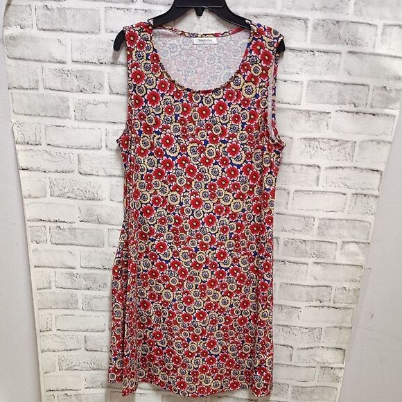 Simple Floral Sleeveless Dress - Red and Yellow - Picture 1 of 3